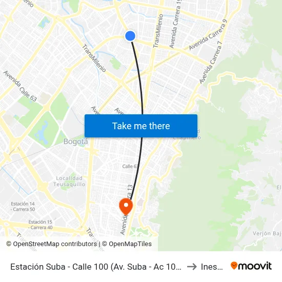 Estación Suba - Calle 100 (Av. Suba - Ac 100) to Inesco map