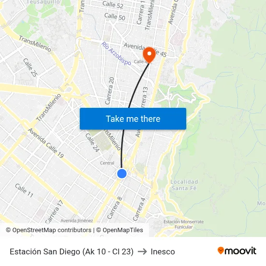 Estación San Diego (Ak 10 - Cl 23) to Inesco map
