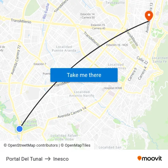 Portal Del Tunal to Inesco map