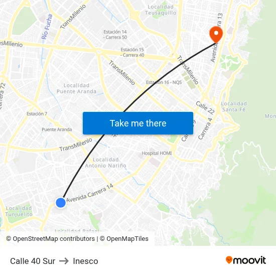 Calle 40 Sur to Inesco map
