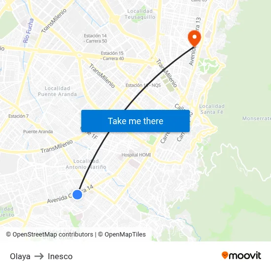 Olaya to Inesco map