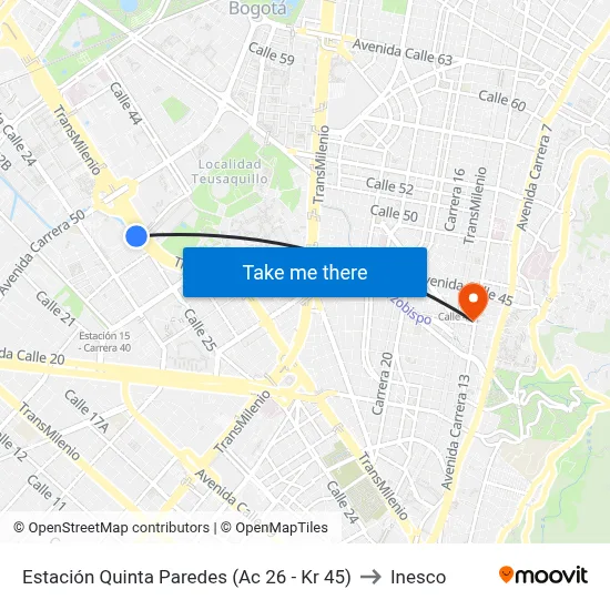 Estación Quinta Paredes (Ac 26 - Kr 45) to Inesco map