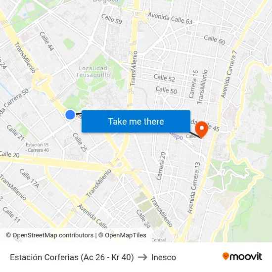 Estación Corferias (Ac 26 - Kr 40) to Inesco map