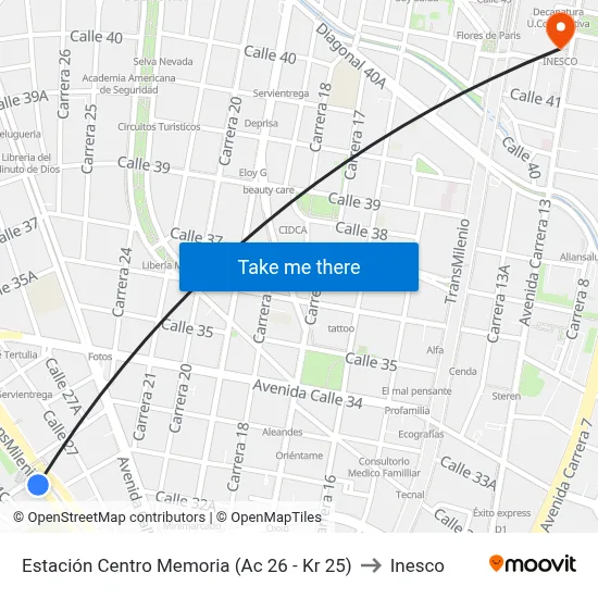 Estación Centro Memoria (Ac 26 - Kr 25) to Inesco map