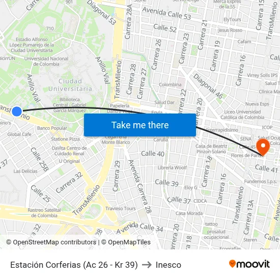 Estación Corferias (Ac 26 - Kr 39) to Inesco map