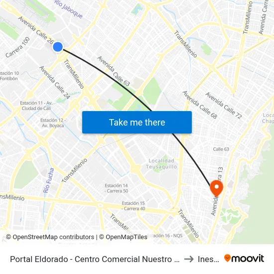 Portal Eldorado - Centro Comercial Nuestro Bogotá to Inesco map
