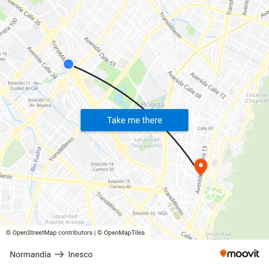 Normandía to Inesco map