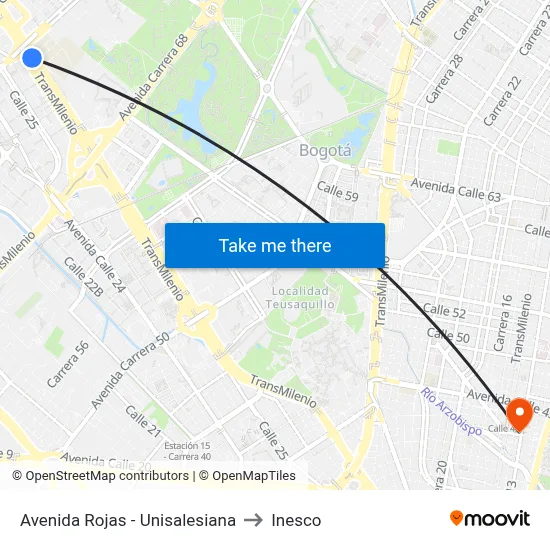 Avenida Rojas - Unisalesiana to Inesco map