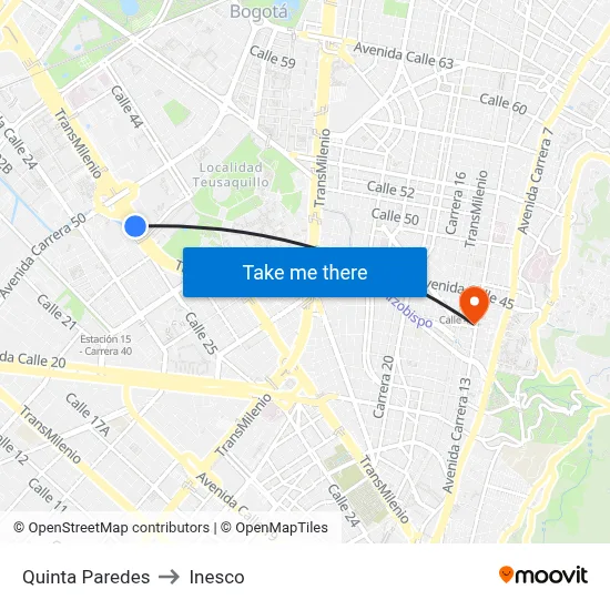 Quinta Paredes to Inesco map