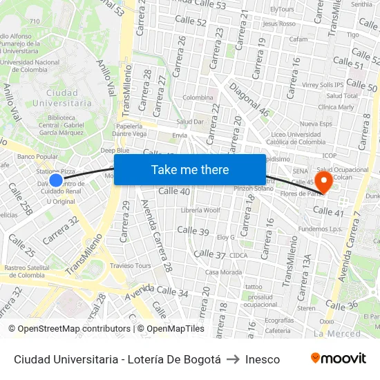 Ciudad Universitaria to Inesco map