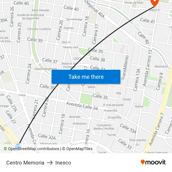 Centro Memoria to Inesco map