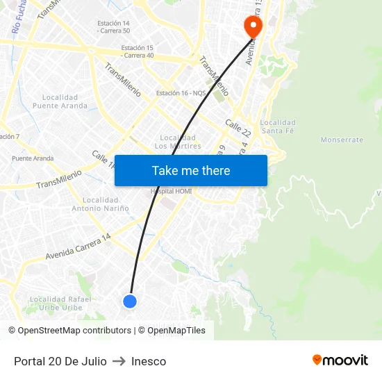 Portal 20 De Julio to Inesco map