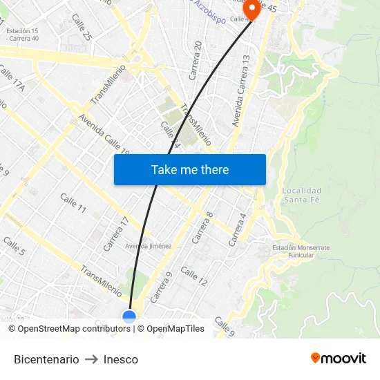 Bicentenario to Inesco map
