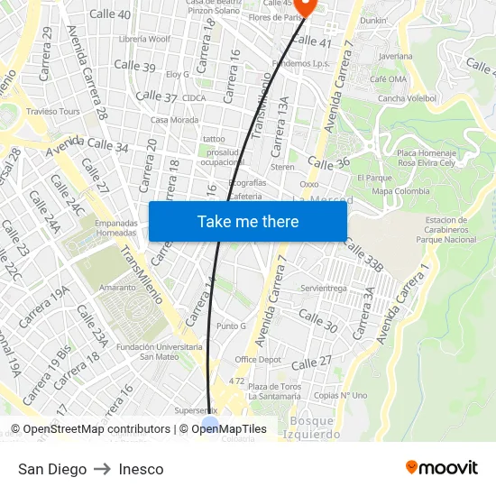 San Diego to Inesco map