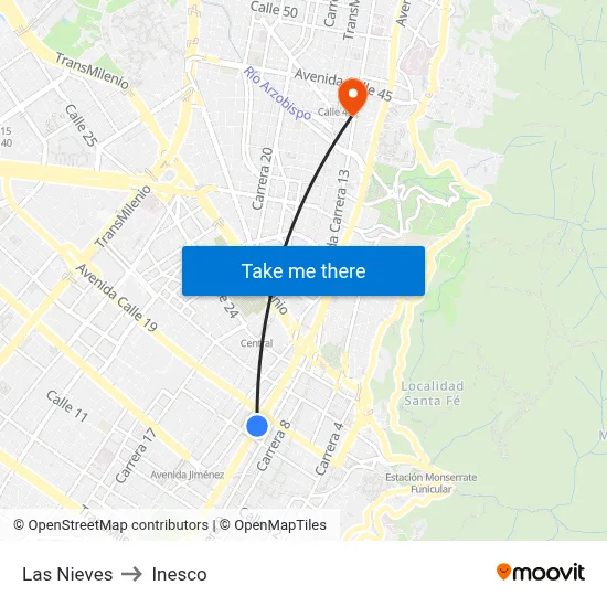 Las Nieves to Inesco map