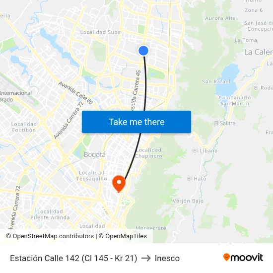 Estación Calle 142 (Cl 145 - Kr 21) to Inesco map