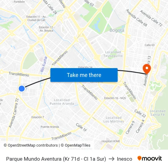 Parque Mundo Aventura (Kr 71d - Cl 1a Sur) to Inesco map