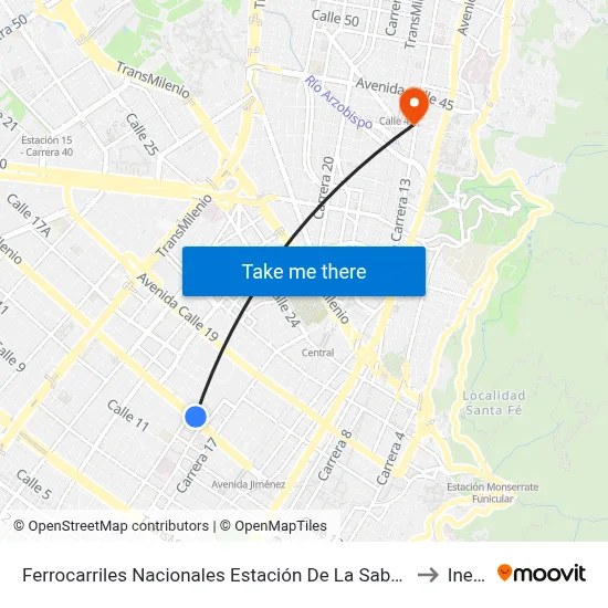 Ferrocarriles Nacionales Estación De La Sabana (Ac 13 - Kr 18) to Inesco map