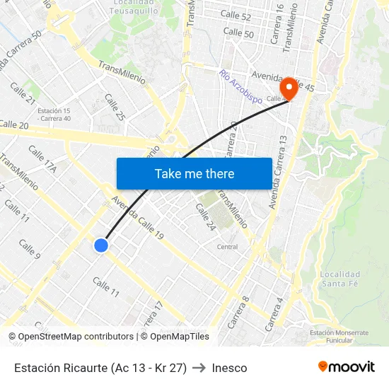 Estación Ricaurte (Ac 13 - Kr 27) to Inesco map