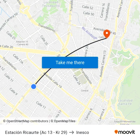 Estación Ricaurte (Ac 13 - Kr 29) to Inesco map