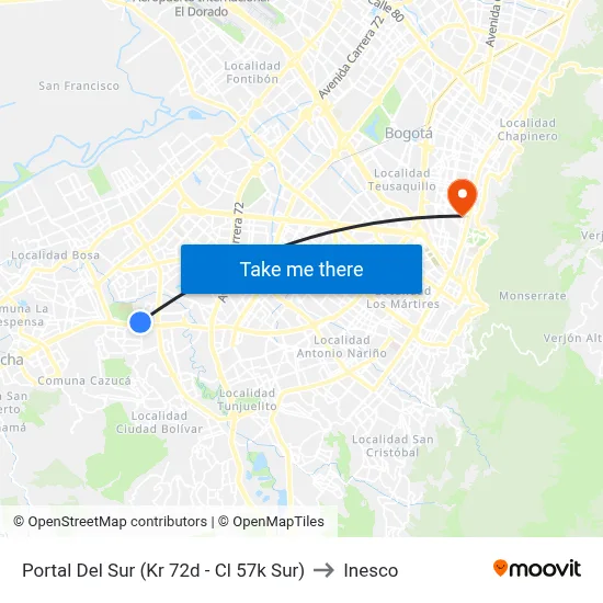 Portal Del Sur (Kr 72d - Cl 57k Sur) to Inesco map