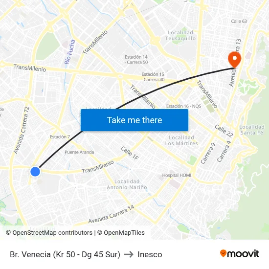 Br. Venecia (Kr 50 - Dg 45 Sur) to Inesco map