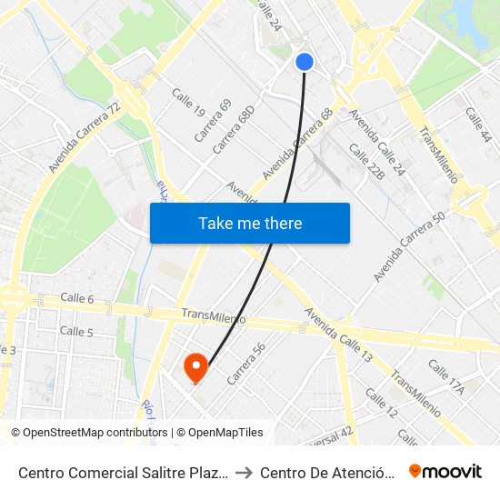 Centro Comercial Salitre Plaza (Av. La Esperanza - Kr 68b) to Centro De Atención Prioritaria En Salud map