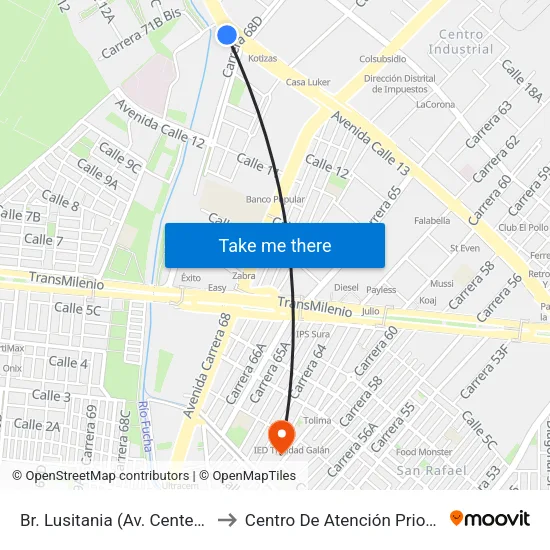 Br. Lusitania (Av. Centenario - Ak 68d) to Centro De Atención Prioritaria En Salud map