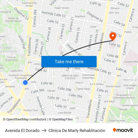 Avenida El Dorado to Clínica De Marly Rehablitación map