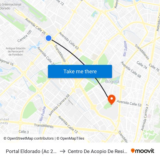 Portal Eldorado (Ac 26 - Av. C. De Cali) to Centro De Acopio De Residuos Sólidos (437) map