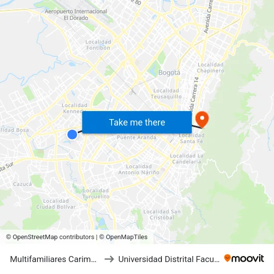 Multifamiliares Carimagua (Cl 40 Sur - Kr 73) to Universidad Distrital Facultad Del Medio Ambiente map