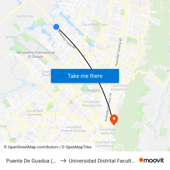Puente De Guadua (Ac 80 - Kr 119) (A) to Universidad Distrital Facultad Del Medio Ambiente map