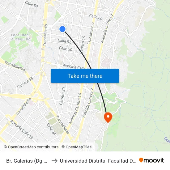 Br. Galerías (Dg 53c - Ak 24) to Universidad Distrital Facultad Del Medio Ambiente map