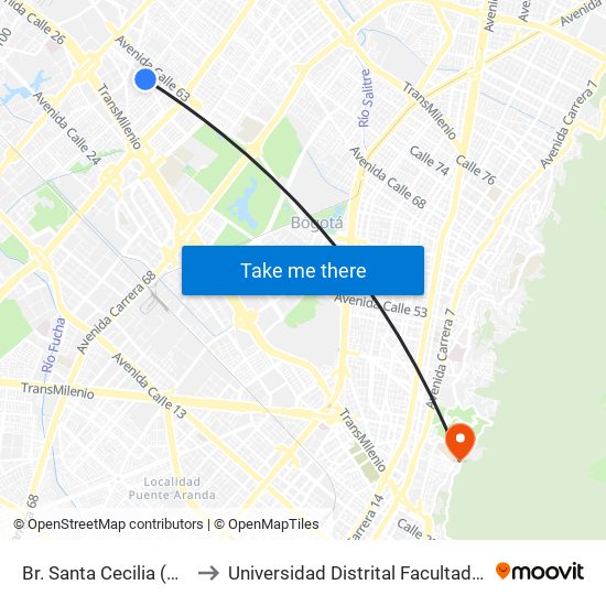 Br. Santa Cecilia (Ac 53 - Kr 77c) to Universidad Distrital Facultad Del Medio Ambiente map