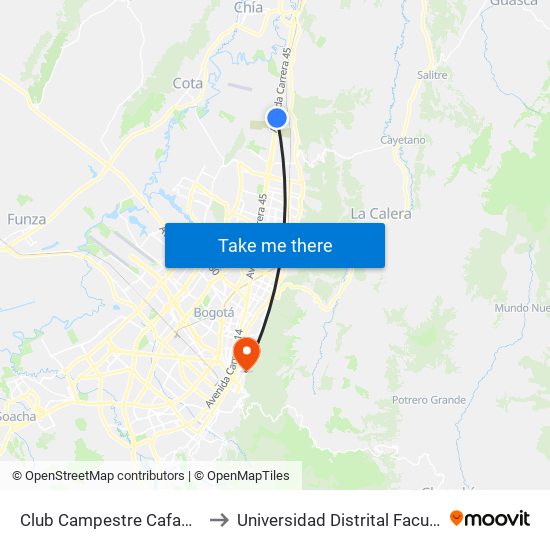 Club Campestre Cafam (Auto Norte - Cl 215) to Universidad Distrital Facultad Del Medio Ambiente map