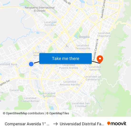 Compensar Avenida 1° De Mayo (Cl 42 Sur - Tv 78h) to Universidad Distrital Facultad Del Medio Ambiente map