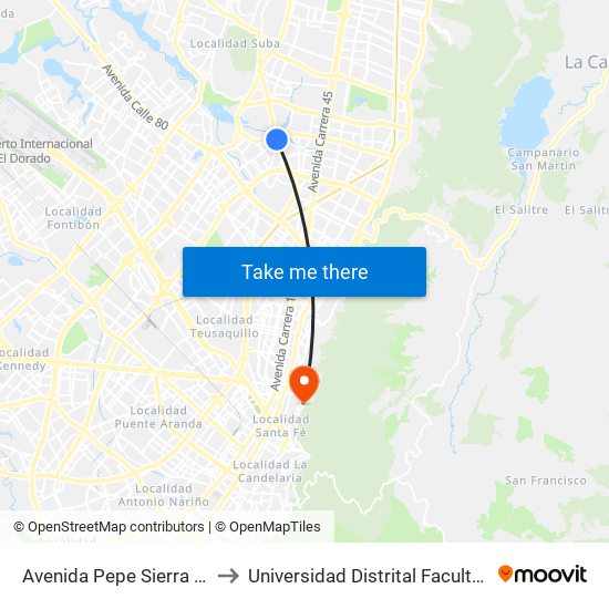 Avenida Pepe Sierra (Av. Suba - Cl 115) to Universidad Distrital Facultad Del Medio Ambiente map