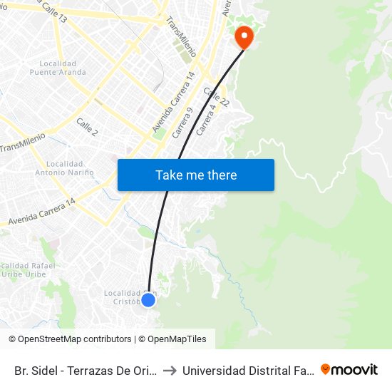 Br. Sidel - Terrazas De Oriente (Kr 9b Este - Cl 32b Sur) to Universidad Distrital Facultad Del Medio Ambiente map