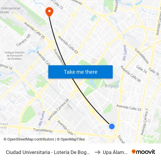 Ciudad Universitaria - Lotería De Bogotá to Upa Álamos map