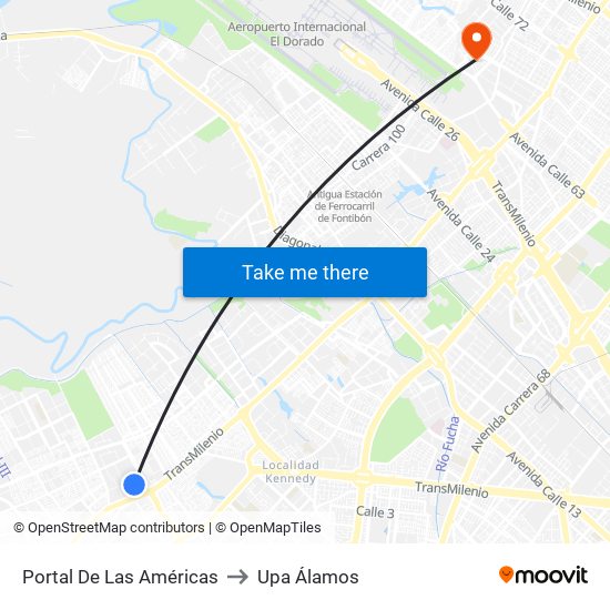 Portal De Las Américas to Upa Álamos map