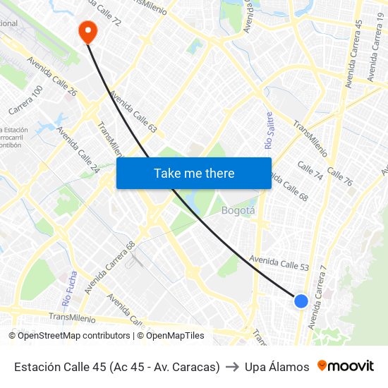 Estación Calle 45 (Ac 45 - Av. Caracas) to Upa Álamos map