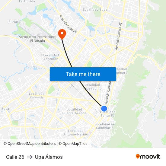 Calle 26 to Upa Álamos map