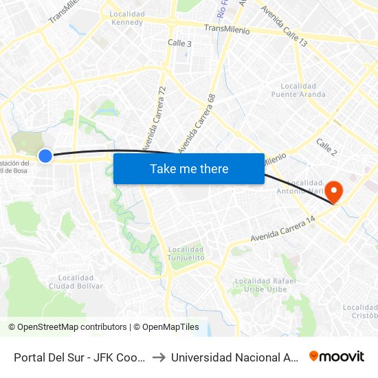 Portal Del Sur - JFK Cooperativa Financiera to Universidad Nacional Abierta Y A Distancia map