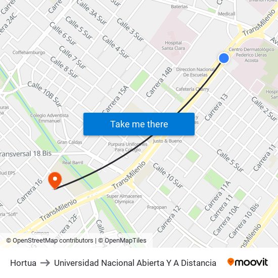 Hortua to Universidad Nacional Abierta Y A Distancia map