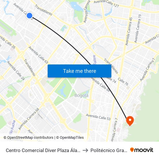 Centro Comercial Diver Plaza Álamos (Ac 72 - Kr 96a) (B) to Politécnico Grancolombiano map