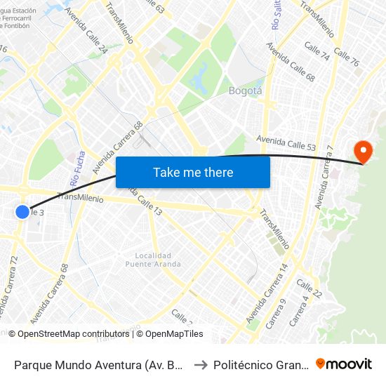 Parque Mundo Aventura (Av. Boyacá - Cl 2a Bis) (A) to Politécnico Grancolombiano map