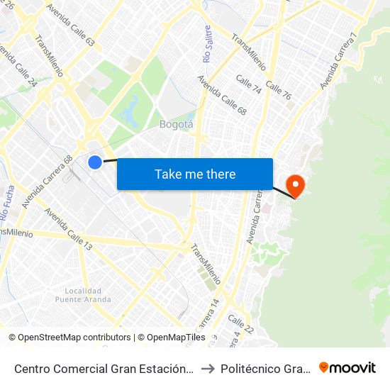 Centro Comercial Gran Estación (Av. Esperanza - Ak 60) to Politécnico Grancolombiano map
