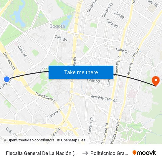 Fiscalía General De La Nación (Av. Esperanza - Ak 50) to Politécnico Grancolombiano map