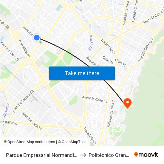 Parque Empresarial Normandía (Ac 63 - Kr 73a) to Politécnico Grancolombiano map