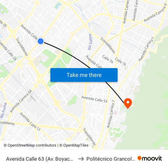Avenida Calle 63 (Av. Boyacá - Ac 63) (A) to Politécnico Grancolombiano map